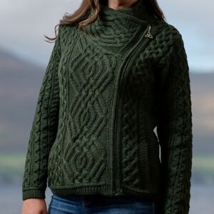 Aran Jacket with Celtic Knot Side Zip, Medium